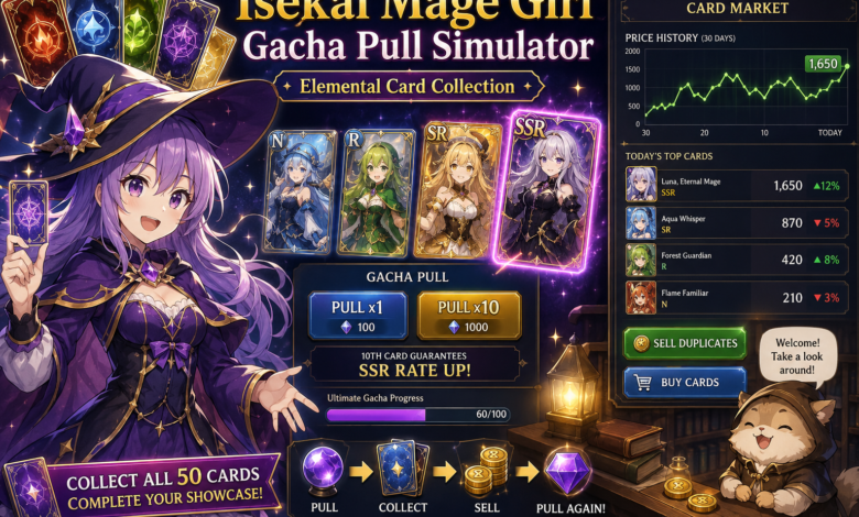 Isekai Mage Girl Gacha Pull Simulator: Elemental Card Collection – Complete Guide Isekai Mage Girl Gacha Pull Simulator: Elemental Card Collection is an unusual indie simulation game that combines gacha mechanics, card collecting, resource management, and a virtual card-trading market. Developed and published by Violet Soft, the game was released on March 27, 2026, and is available for PC through Steam. At first glance, the title sounds like a straightforward gacha simulator. However, the game adds another layer to the formula by giving its collectible cards changing prices. Instead of simply pulling cards and filling a collection, players can sell duplicates, watch market charts, purchase previously obtained cards, and try to turn their in-game currency into more opportunities to pull rare cards. The result is a gameplay loop built around collecting and decision-making rather than traditional combat. What Is Isekai Mage Girl Gacha Pull Simulator? Isekai Mage Girl Gacha Pull Simulator: Elemental Card Collection is a single-player game centered on collecting fictional magical-girl cards. The developer describes its basic loop as earning currency, pulling cards, receiving duplicates, selling those duplicates, and using the proceeds to continue collecting. The game contains 50 collectible cards, with the overall objective being to complete the collection and fill the available showcases. What makes the game different is that cards are not simply static collectibles. Their in-game selling prices change from day to day. Players therefore have to decide whether to sell a card immediately or hold onto it in the hope that its value increases later. This combination of gacha collecting and market-style decision-making is the central idea behind the game. How the Gacha System Works The gacha system is designed around the excitement of opening pulls and discovering which card appears. The game features four stated rarity levels: N R SR SSR SSR cards are the rarest tier and are intended to be the most exciting cards to obtain. The game also includes special animations that can indicate when a particularly valuable result is coming. Players begin with individual pulls, but progression can eventually unlock larger pull options. According to the Steam description, collecting enough cards unlocks a 10-pull gacha, with the tenth card receiving a boosted SSR rate. Further progression unlocks an Ultimate Gacha, where the SSR rate increases with successive 10-pulls. This creates an incentive to keep collecting and managing resources rather than spending everything immediately. The Importance of Duplicates In many collectible games, receiving a duplicate can feel disappointing. Isekai Mage Girl Gacha Pull Simulator takes a different approach. Duplicates have an economic purpose. When players obtain a card they already own, they can sell it to the shopkeeper and receive in-game currency. That money can then be used for additional pulls. This creates a repeating cycle: Earn → Pull → Collect → Receive duplicates → Sell → Pull again The system means that even an unwanted duplicate can contribute toward future progress. Players therefore have to think about their collection as both a set of cards and a source of resources. Card Prices Change Every Day The most distinctive feature of the game is arguably its card-price system. All 50 cards have prices that fluctuate over time. Players can view price history through charts and examine changes over a period of up to 30 days. This transforms the game from a simple collection simulator into something resembling a small in-game marketplace. A card that is inexpensive today could become significantly more valuable later. Conversely, a card that looks expensive now could fall in price. That creates several possible strategies. A player might decide to sell a card immediately because its price has increased. Another player might hold the same card because they believe its value will continue rising. The game therefore rewards players who pay attention to market movement rather than automatically selling every duplicate. Buying Cards Instead of Only Selling Them The market system works in both directions. Players can purchase cards they have previously obtained, rather than relying entirely on random gacha pulls. According to the Steam description, previously obtained cards can be repurchased for 120% of their current selling price. This gives players another method for completing their collection. Instead of waiting for a particular card to appear through random pulls, players can watch its market value and decide when purchasing it makes sense. This is particularly interesting for collectors who want to complete all 50 cards. Learning to Buy Low and Sell High The game's market system introduces a basic trading strategy. Players can study price charts, identify cards that have fallen in value, and purchase them with the hope of selling later at a higher price. This makes the game different from a conventional gacha simulator because success is not based entirely on luck. There are still random pulls, but players can also make deliberate economic decisions. A smart player might divide their resources between gacha pulls and market opportunities. Someone who spends all their currency on pulls may have fewer resources available for attractive card purchases. Managing that balance becomes an important part of progression. Earning In-Game Currency Players need currency to participate in the gacha and market systems. The game provides three mini-games that allow players to earn money: Dishwashing Construction site work Card sorting These activities give players a way to rebuild their funds when their wallet becomes empty. This is useful because the main gameplay loop depends heavily on having enough currency to keep pulling cards and making purchases. Instead of forcing players to stop when they run out of money, the mini-games provide an alternative route back into the collection cycle. The 3D Shop Environment Although the main attraction is the card system, the game also includes a 3D shop environment. Players can interact with the shopkeeper and arrange collected cards in showcases. This adds a visual element to the collection process. Rather than having cards exist only as numbers in a menu, players can display their collection and gradually make the shop feel more complete. For completion-focused players, filling the showcases provides an additional goal beyond simply obtaining currency. Completing the Full Collection The game's main long-term objective is straightforward: collect all 50 cards. Completion-focused gameplay can be particularly appealing to players who enjoy collecting systems. Instead of competing against other players, the challenge is to gradually build a complete personal collection. Because cards have different rarities and prices, completing the set requires a combination of luck, patience, and resource management. Players may need to decide when to continue pulling, when to sell duplicates, and when to use the market. Daily SSR Rotation The game also introduces daily changes to its SSR availability. According to the developer's Steam description, available SSR cards rotate daily in sets of five. Players can use an advance day option if they want to target a different SSR selection. This mechanic gives players another reason to pay attention to the game's daily cycle. Instead of having exactly the same rare cards available all the time, the rotating selection encourages players to consider which day might be most useful for their collection goals. The daily cycle also affects card prices, meaning the market and gacha systems are connected. No Real-Money Purchases An important detail for players is that the game uses in-game currency only. The Steam listing states that there are no real-money purchases or microtransactions. Card trading and price changes are handled entirely through the game's internal currency system. This means players are not required to spend additional real money to continue pulling cards after purchasing the game. The game itself is sold as a one-time purchase, and the developer describes the collection as complete with all 50 cards and no additional content planned. Characters and Presentation The game focuses on fictional magical battle girls presented as collectible cards. The developer also states that the character images were created using AI-generated content. The visual presentation is designed around the excitement of collecting, with flashy gacha animations and a 3D environment for displaying cards. For players who primarily enjoy collecting and visual presentation rather than traditional combat, this approach may be one of the game's main attractions. Is the Game Multiplayer? No. The Steam listing identifies single-player as a supported feature. There is no requirement to compete against other players in real time. The market mechanics are part of the game's internal simulation rather than a conventional multiplayer trading economy. This makes the experience more relaxed for players who prefer playing at their own pace. System Requirements The listed minimum requirements are relatively modest compared with many modern PC games. The Steam page lists: Operating system: 64-bit Windows 10 or Windows 11 Processor: Intel Core i5-4690 at 3.5 GHz or AMD Ryzen 5 1500X at 3.7 GHz Memory: 8 GB listed on the Steam page Graphics: NVIDIA GeForce GTX 750 Ti or AMD Radeon RX 460 with at least 2 GB VRAM Players should check the official Steam page for the latest requirements before purchasing, particularly because specifications can change with updates. Languages The Steam listing currently identifies English, Traditional Chinese, and Japanese interface support. The game is primarily designed around menus, cards, charts, shop interactions, and collection systems, so language support can be important for players who want to understand market information and progression instructions. Reception From Players The game has received Mostly Positive user reviews on Steam. At the time of the available Steam listing, 76% of 26 user reviews were positive. Community discussions also show interest in the card artwork and collection systems. Some players have suggested expanding the number of card series and adding more collection or display features. Because the review sample is relatively small, it is better to treat the current rating as an early indication rather than a definitive measure of the game's long-term reception. Who Might Enjoy This Game? Isekai Mage Girl Gacha Pull Simulator: Elemental Card Collection could appeal to players who enjoy: Card collecting Gacha-style mechanics Simulation games Resource management Virtual marketplaces Completing collections Strategy based on fluctuating prices Casual single-player experiences Anime-inspired character designs It may be less appealing to players looking for a traditional RPG with extensive combat, exploration, or a large narrative campaign. The core experience is much more focused on collecting, managing resources, watching prices, and chasing rare cards. Tips for New Players If you're starting the game, avoid spending every piece of currency immediately. First, learn how the economy works. Pay attention to card prices and understand how selling and purchasing affect your available funds. When you receive duplicates, consider whether selling immediately is worthwhile. If the card's price has recently increased, selling may provide more currency. If the market is moving in the opposite direction, holding the card may be worth considering. It is also useful to experiment with the three money-making mini-games so you know how to recover when your funds become low. Most importantly, remember that the ultimate objective is completing the collection. Every decision should contribute toward obtaining cards you do not already own. Final Thoughts Isekai Mage Girl Gacha Pull Simulator: Elemental Card Collection takes the familiar idea of a gacha simulator and adds an unusual economic layer. Instead of simply pulling cards and hoping for rare results, players must manage currency, sell duplicates, monitor changing prices, purchase previously obtained cards, and decide when to take risks. The combination of 50 collectible cards, daily price fluctuations, market charts, rarity levels, mini-games, 10-pulls, an Ultimate Gacha, and a 3D collection space gives the game a distinctive identity. For collectors, the appeal comes from completing the set. For strategy-minded players, the fluctuating market creates another layer of decision-making. And for players who simply enjoy the excitement of opening virtual packs, the gacha system provides the game's central source of suspense. Released on March 27, 2026, the game is now available on PC through Steam. Its unusual combination of card collecting and simulated market trading makes it an interesting choice for players looking for something different from a conventional gacha or card game.
